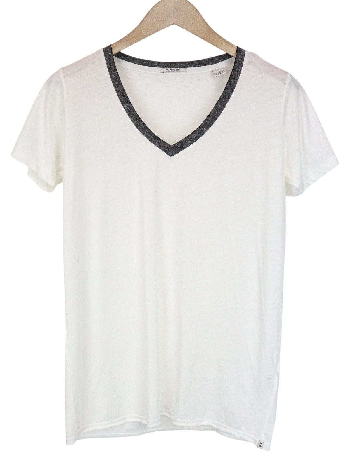 SCOTCH &amp; SODA Ams Blauw moteriški marškinėliai S dydžio, balkšvi, trumpomis rankovėmis, medvilnės mišinio audinys 