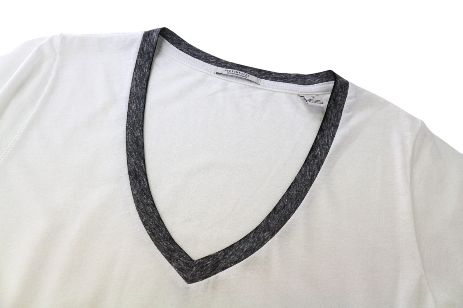 SCOTCH &amp; SODA Ams Blauw moteriški marškinėliai S dydžio, balkšvi, trumpomis rankovėmis, medvilnės mišinio audinys 