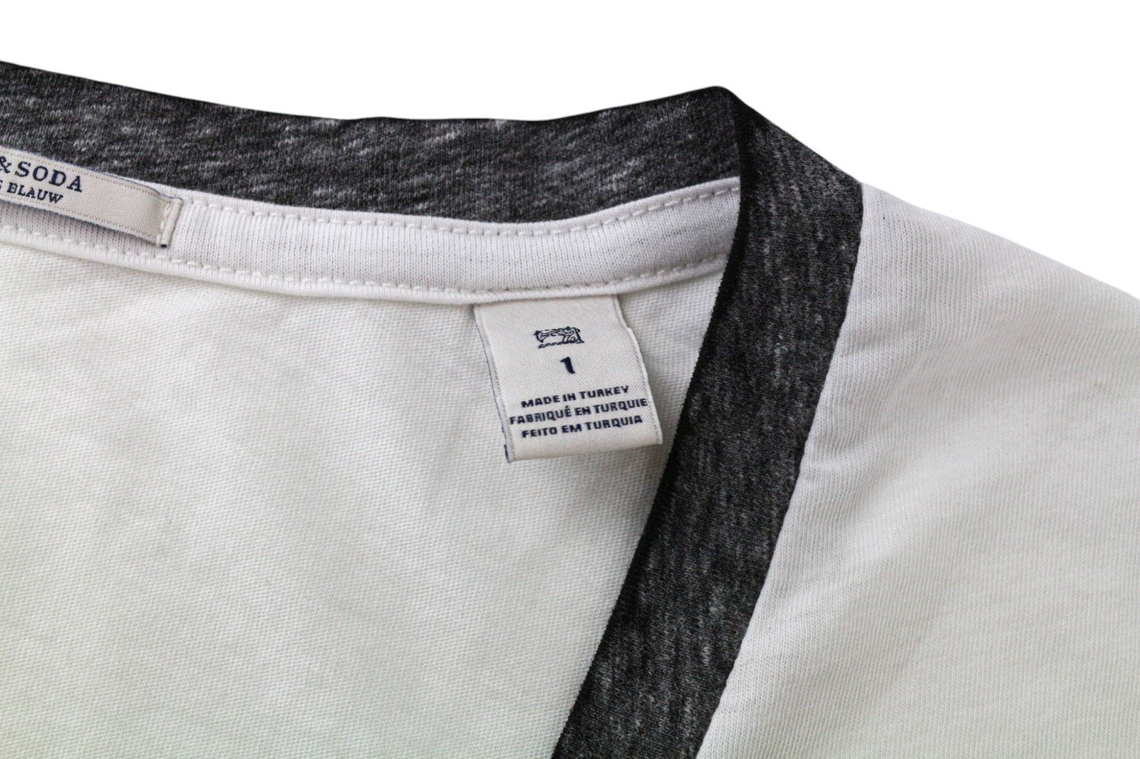 SCOTCH &amp; SODA Ams Blauw moteriški marškinėliai S dydžio, balkšvi, trumpomis rankovėmis, medvilnės mišinio audinys 