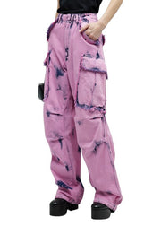 DARKPARK Vivi Cargo Denim moteriški džinsai 26 PB rožinės ir mėlynos plačios kojos, laisvo kirpimo 