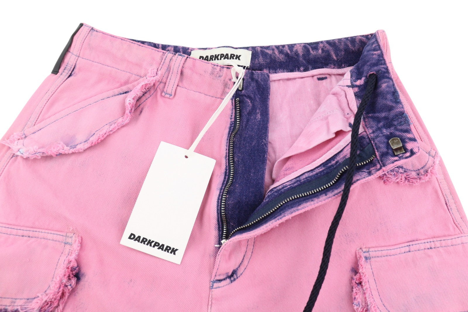 DARKPARK Vivi Cargo Denim moteriški džinsai 26 PB rožinės ir mėlynos plačios kojos, laisvo kirpimo 