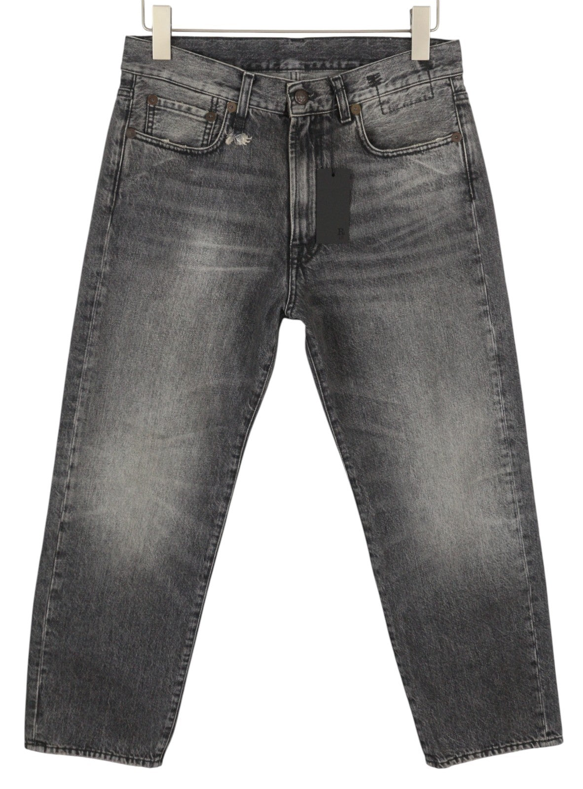 R13 Boyfriend moteriški džinsai 26 Leyton juodi išblukinti tiesūs trumpi PF25 RRP699 