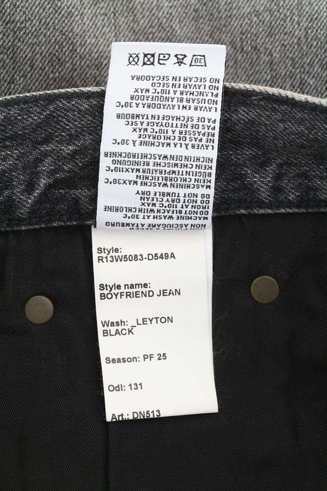 R13 Boyfriend moteriški džinsai 26 Leyton juodi išblukinti tiesūs trumpi PF25 RRP699 