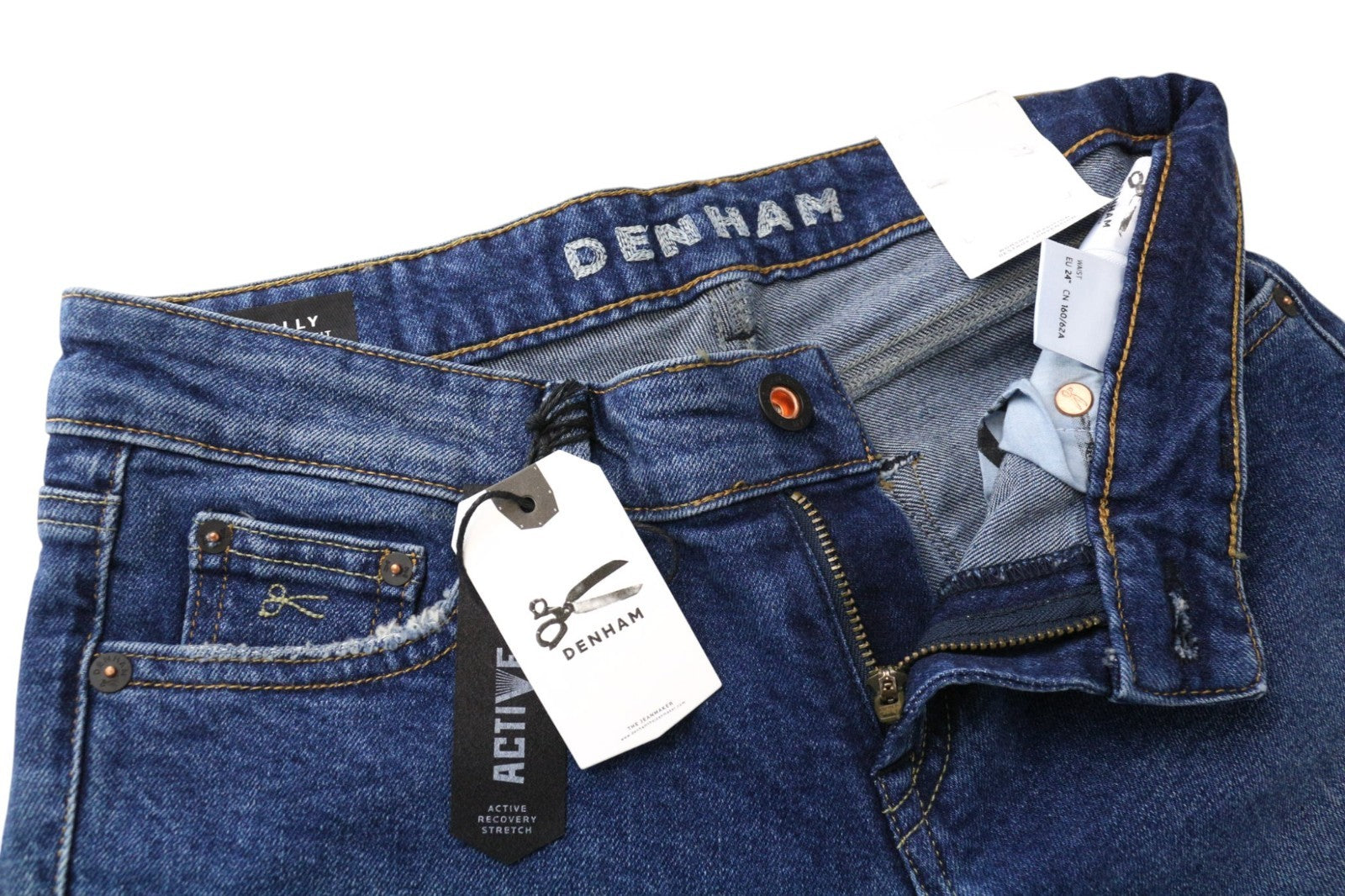 DENHAM Sally Women's Jeans W24/L30 Straight Blue Washed 5-Pocket Cotton Stretch