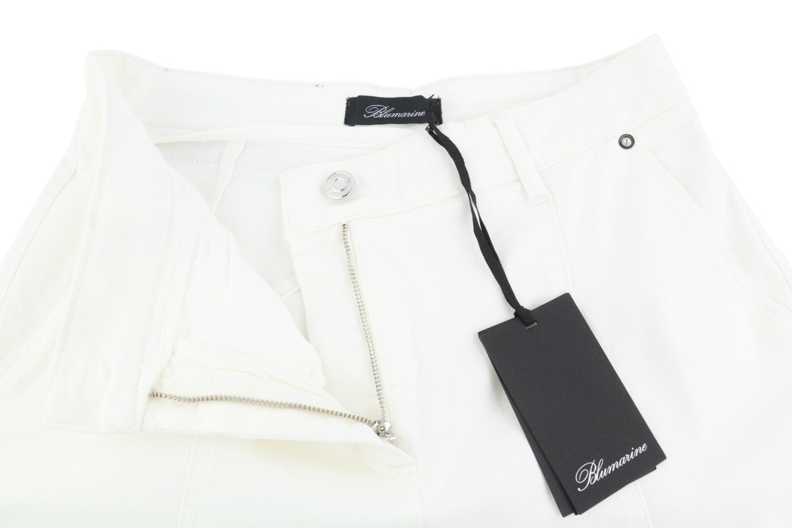BLUMARINE J. Cargo moteriškos kelnės 40 baltos su užlopytomis kišenėmis, laisvo kirpimo diržas RRP427 