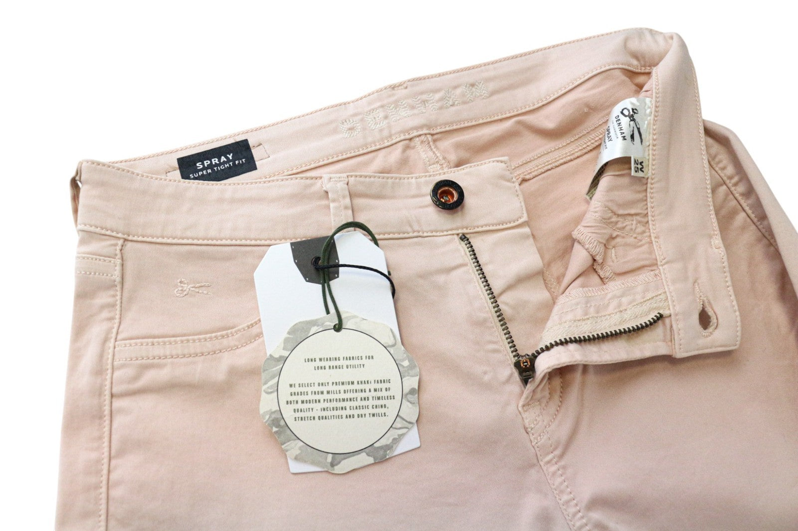 DENHAM purškiamos moteriškos kelnės W28/L32 rožinės, labai aptemptos, tamprios medvilnės laisvalaikio stiliaus 