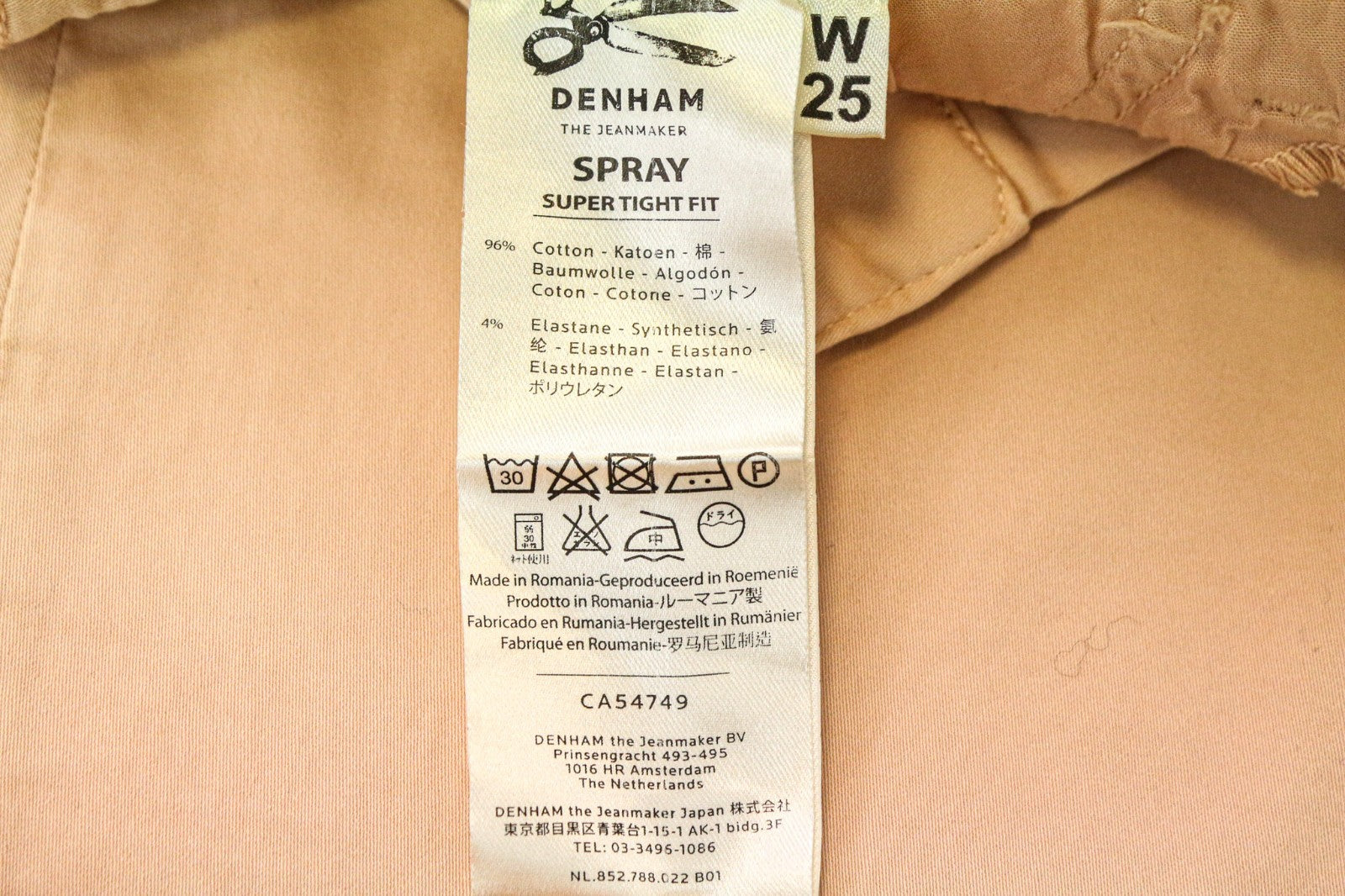 DENHAM purškiamos moteriškos kelnės W28/L32 rožinės, labai aptemptos, tamprios medvilnės laisvalaikio stiliaus 