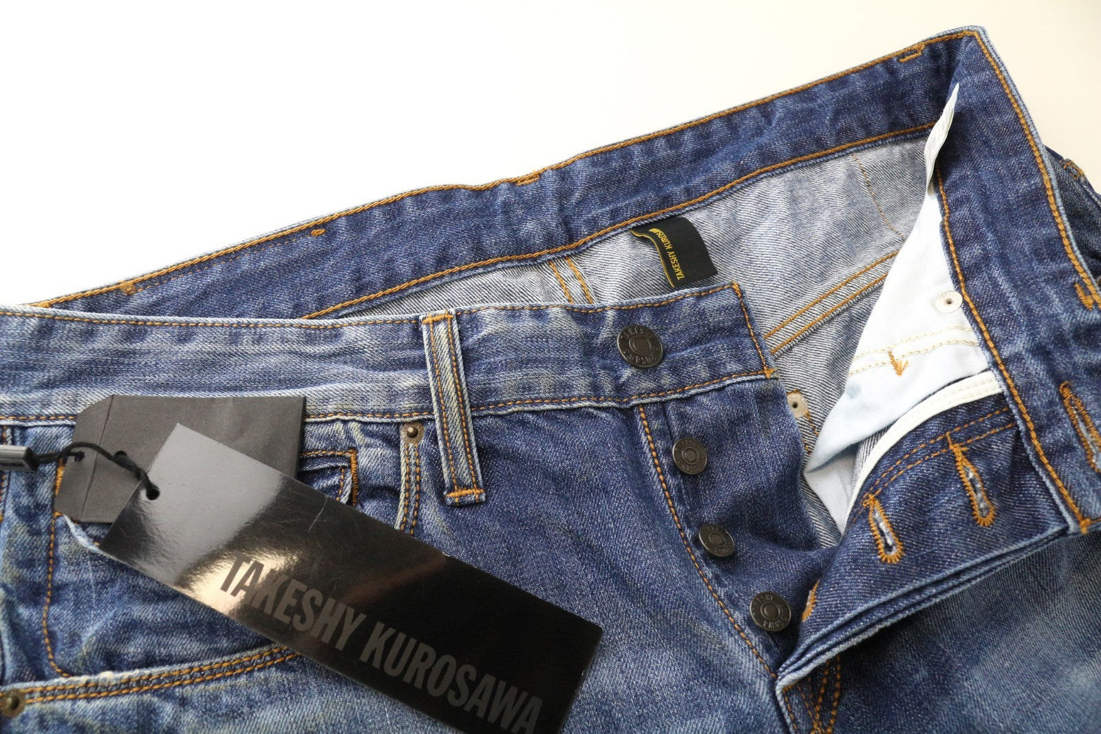 TAKESHY KUROSAWA Men's Jeans W34 Slim Blue Washed Cotton Aged Look Classic