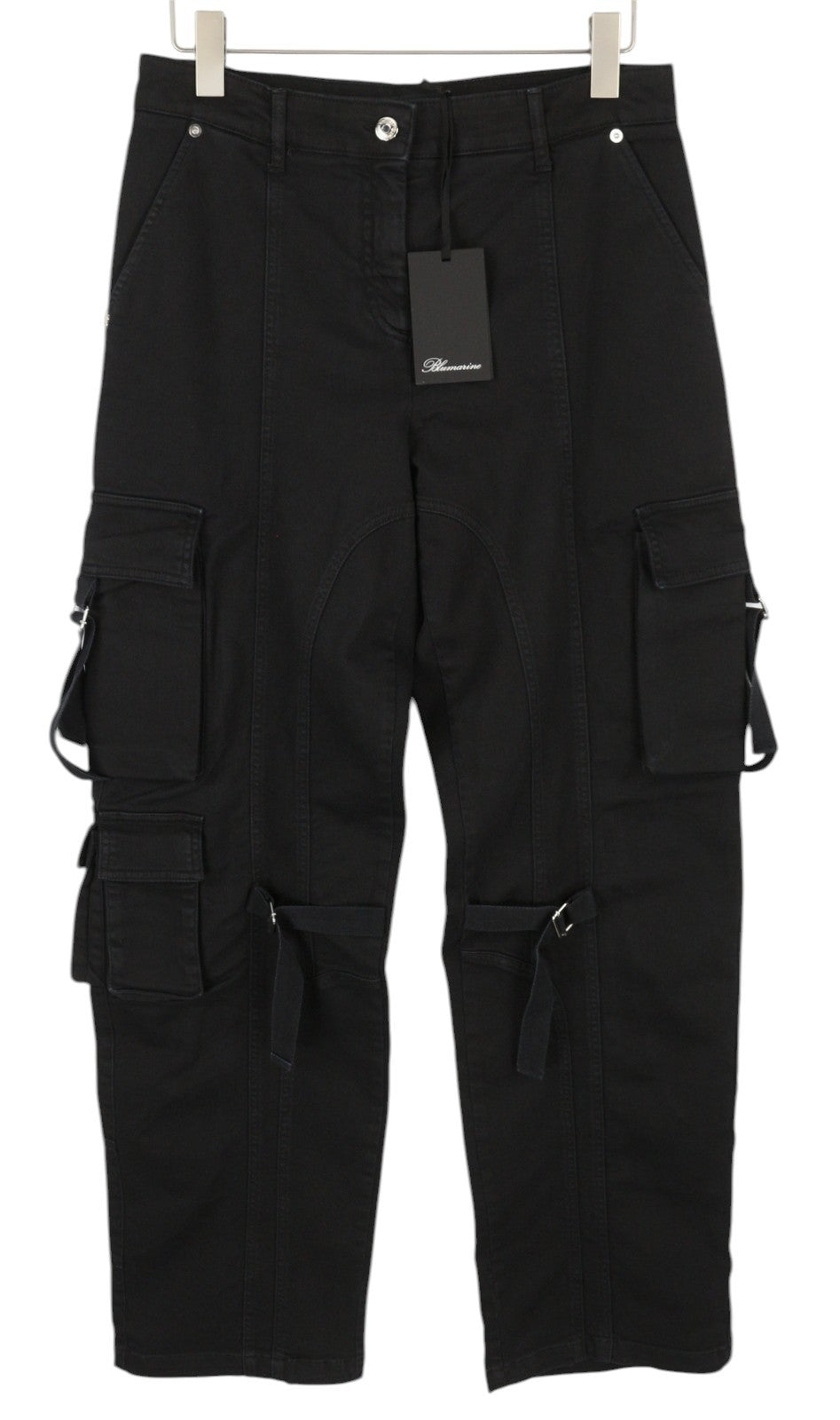 BLUMARINE J. Cargo moteriškos kelnės, 38 colių, juodos, su užlopytomis kišenėmis, laisvo kirpimo diržas, RRP427 