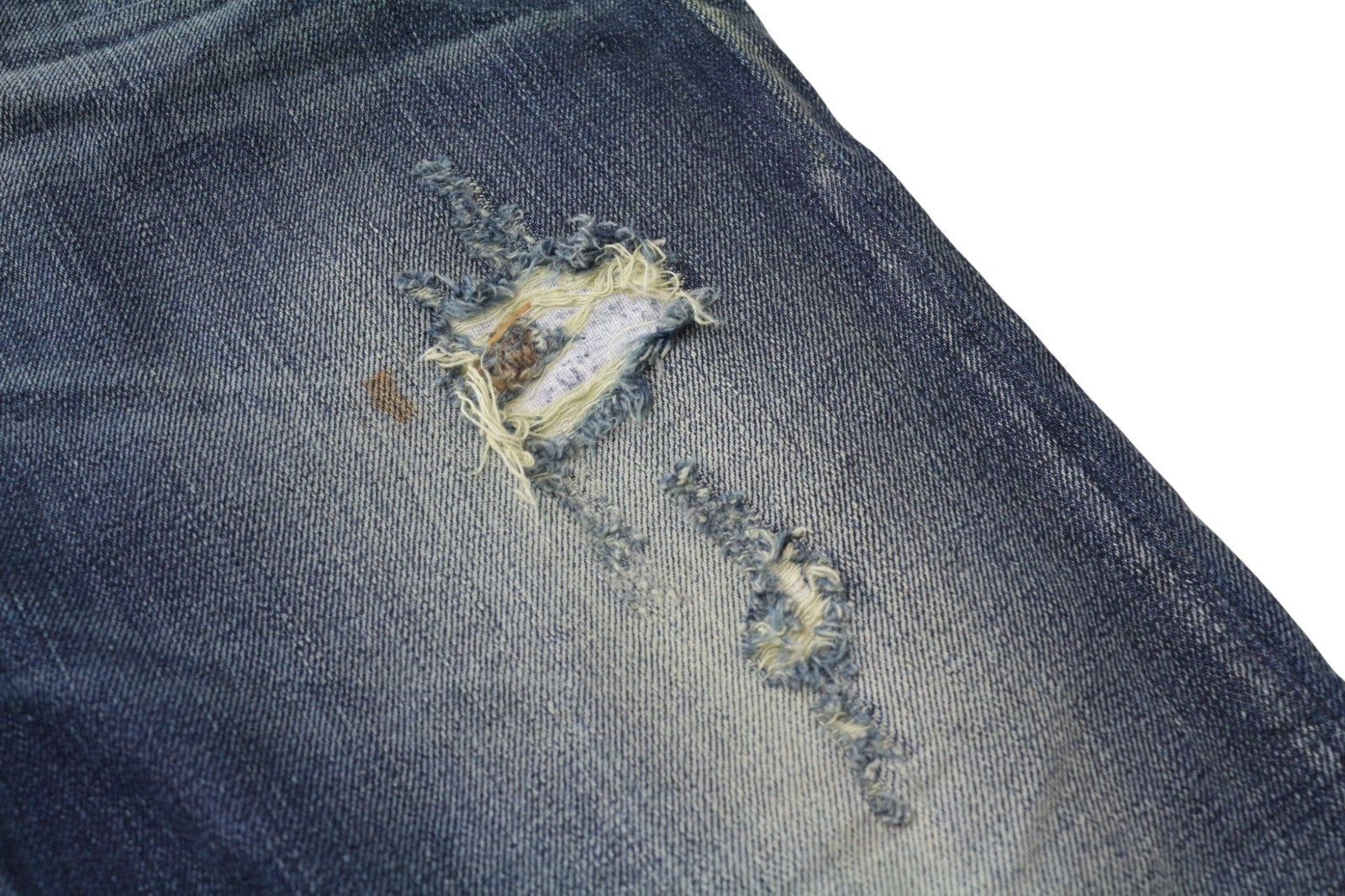 TAKESHY KUROSAWA Men's Jeans W34 Slim Blue Cotton Ripped Washed Aged Style