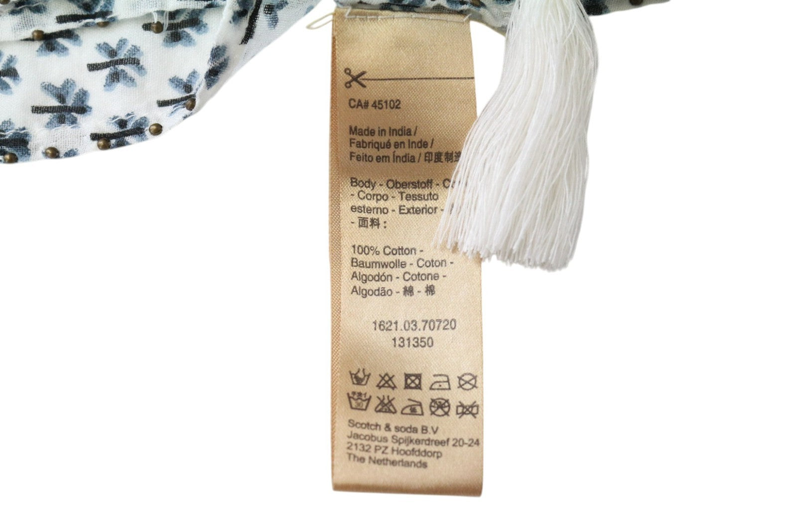 SCOTCH &amp; SODA moteriškas šalikas OS baltai mėlynas grynos medvilnės raštuotas lengvas 