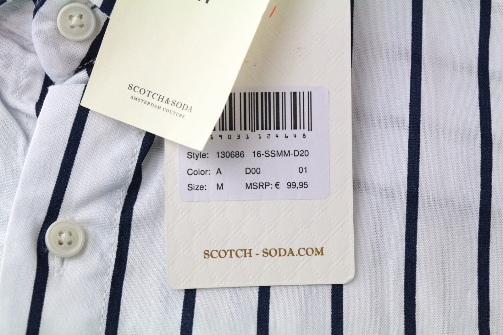 SCOTCH &amp; SODA Ams Couture vyriški marškinėliai M, balti, dryžuoti, ilgi, grynos medvilnės 