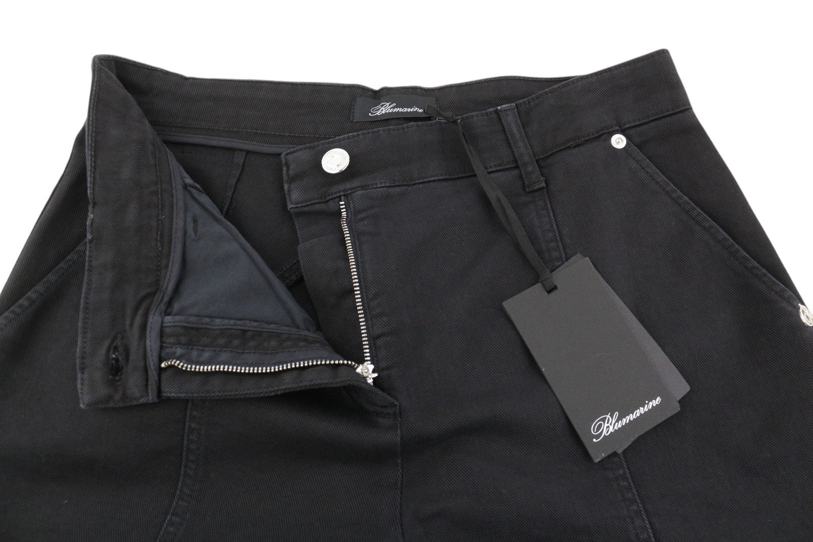 BLUMARINE J. Cargo moteriškos kelnės, 42 juodos, su užlopytomis kišenėmis, laisvo kirpimo diržas, RRP427 