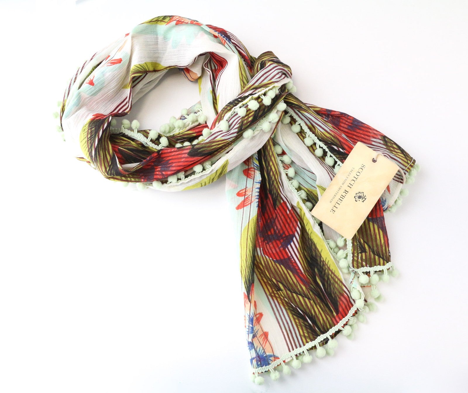 SCOTCH R'BELLE moteriškas šalikas OS žalias megztas mergaitiškas gėlėtas vasarinis paplūdimio kostiumas 