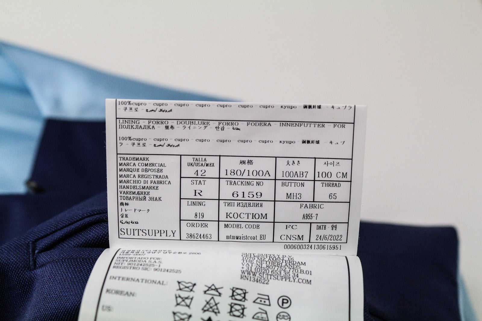 SUITSUPPLY La Spalla Men's Suit UK42R Blue Wool 2Pc Blazer Waistcoat Formal