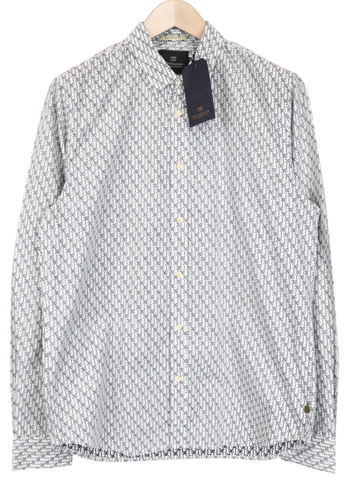 SCOTCH &amp; SODA Ams Couture vyriški marškinėliai pilki L dydžio su medvilniniais delnų raštais ilgomis rankovėmis