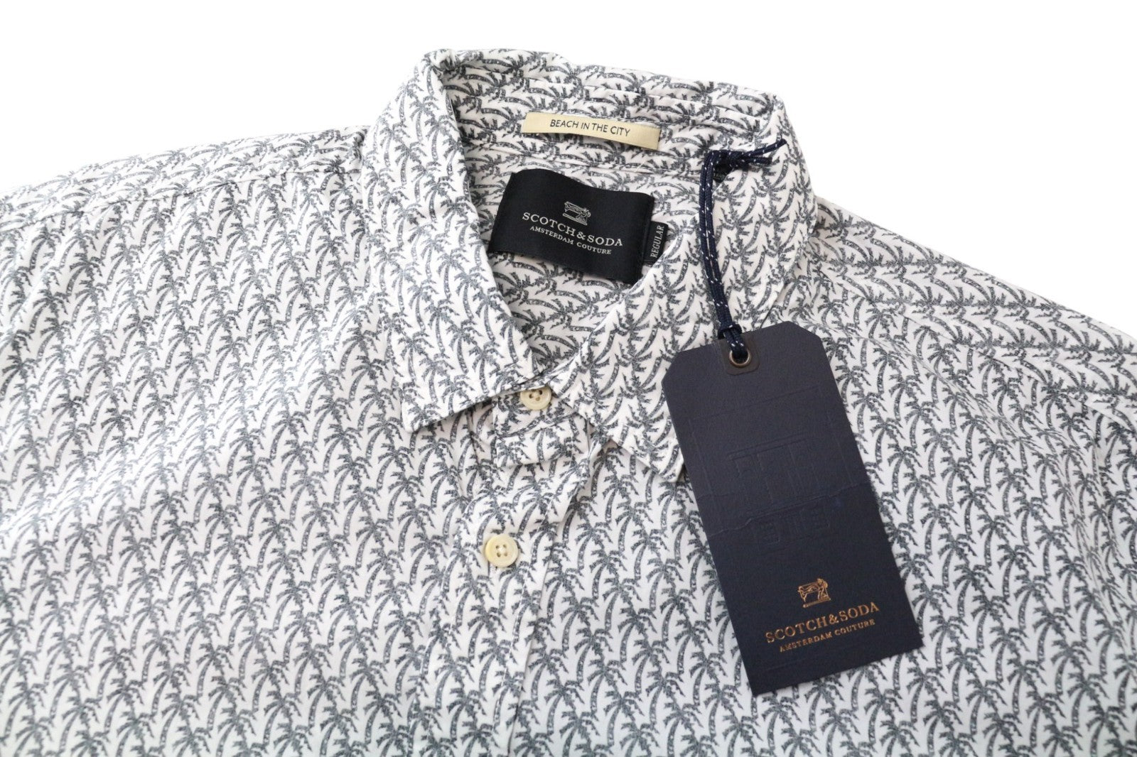 SCOTCH &amp; SODA Ams Couture vyriški marškinėliai pilki L dydžio su medvilniniais delnų raštais ilgomis rankovėmis