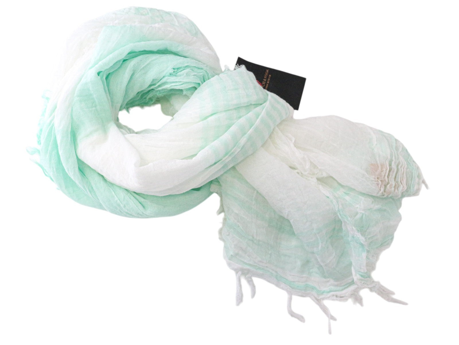 MAISON SCOTCH moteriškas šalikas OS mėlynai baltas lengvas medvilninis kutais apdaila 