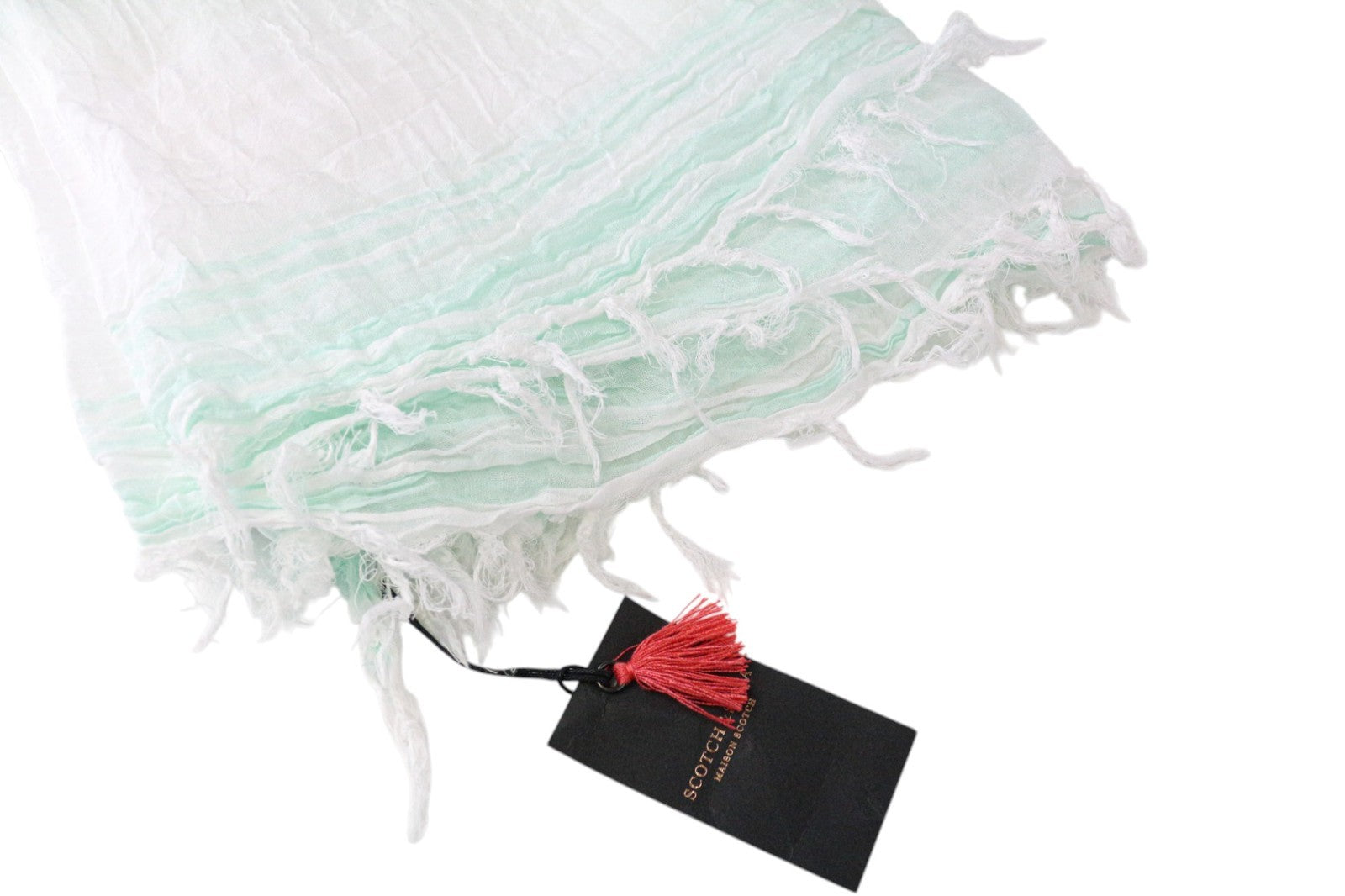 MAISON SCOTCH moteriškas šalikas OS mėlynai baltas lengvas medvilninis kutais apdaila 