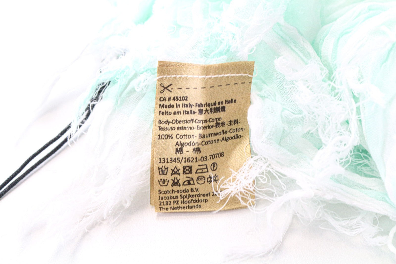 MAISON SCOTCH moteriškas šalikas OS mėlynai baltas lengvas medvilninis kutais apdaila 