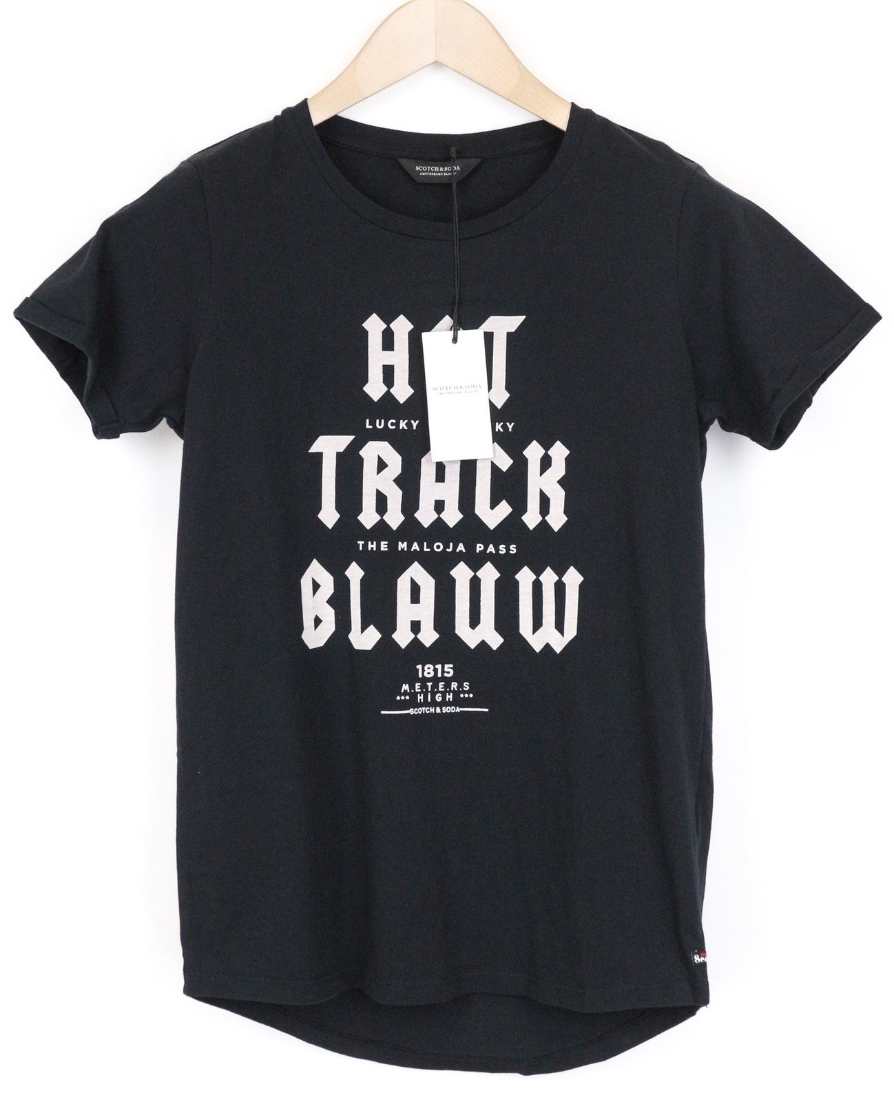 SCOTCH &amp; SODA Ams Blauw moteriški marškinėliai XS juodo logotipo megztinis trumpomis rankovėmis 