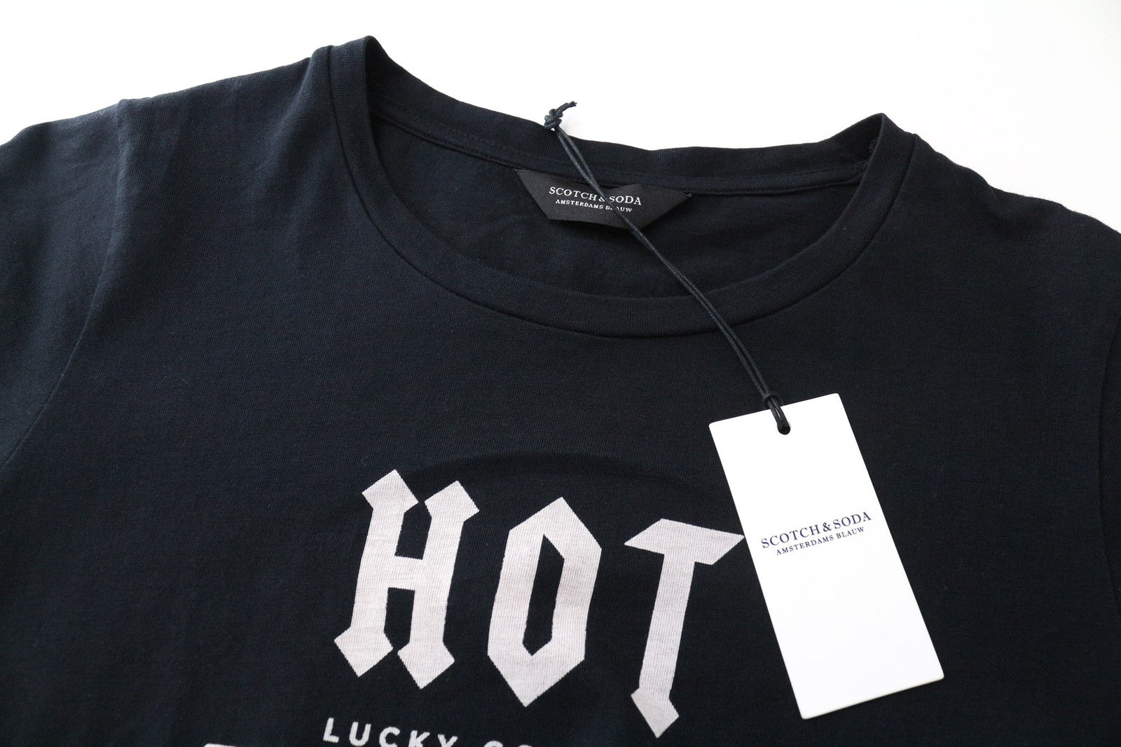 SCOTCH &amp; SODA Ams Blauw moteriški marškinėliai XS juodo logotipo megztinis trumpomis rankovėmis 