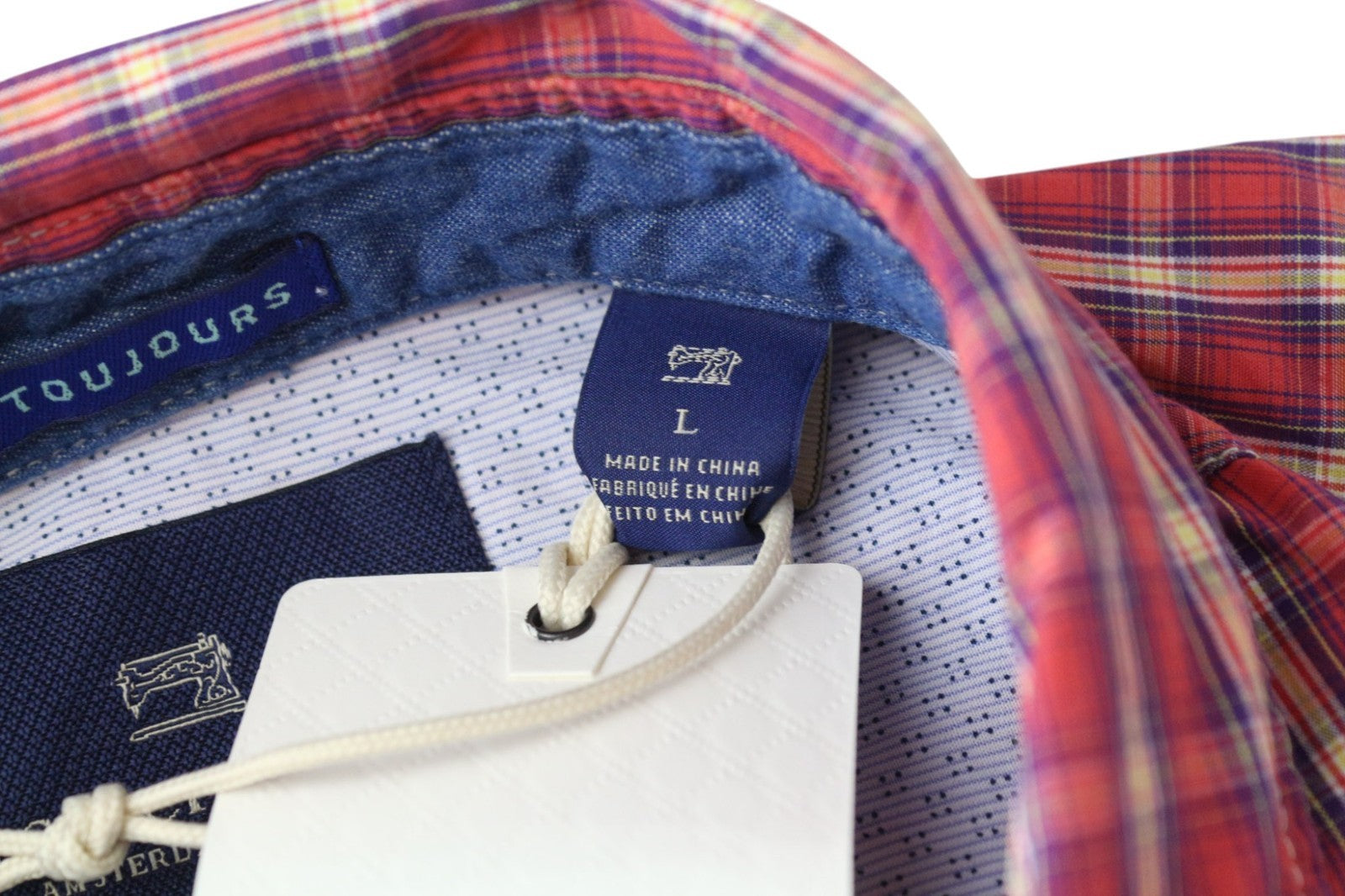 SCOTCH &amp; SODA Ams Couture vyriški marškinėliai L dydžio, raudoni languoti, grynos medvilnės, su kišenių detale