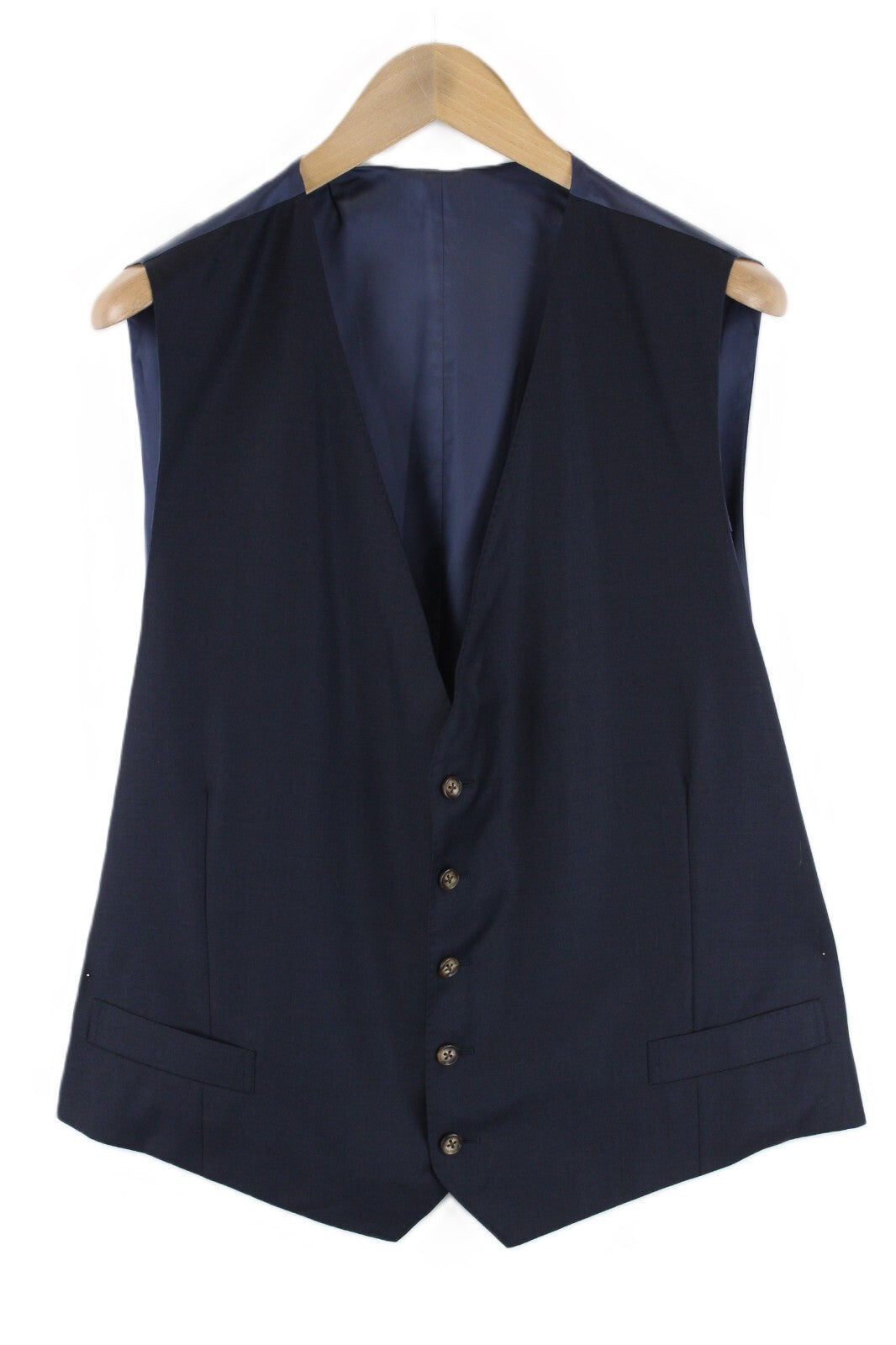 SUITSUPPLY Lazio UK50S tamsiai mėlyna vilnonė 2 dalių liemenė ir kelnės, vyriškas kostiumo komplektas su sagomis 