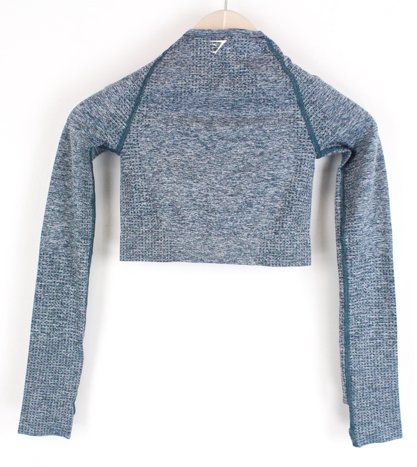 GYMSHARK Vital moteriški marškinėliai XS dydžio mėlynai pilki ilgomis rankovėmis, tamprūs sportiniai marškinėliai 