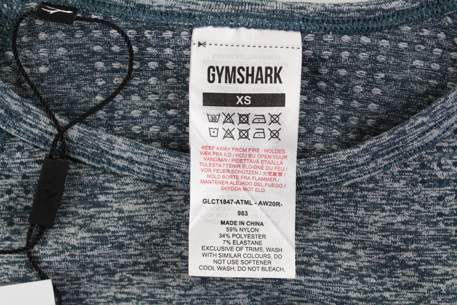 GYMSHARK Vital moteriški marškinėliai XS dydžio mėlynai pilki ilgomis rankovėmis, tamprūs sportiniai marškinėliai 