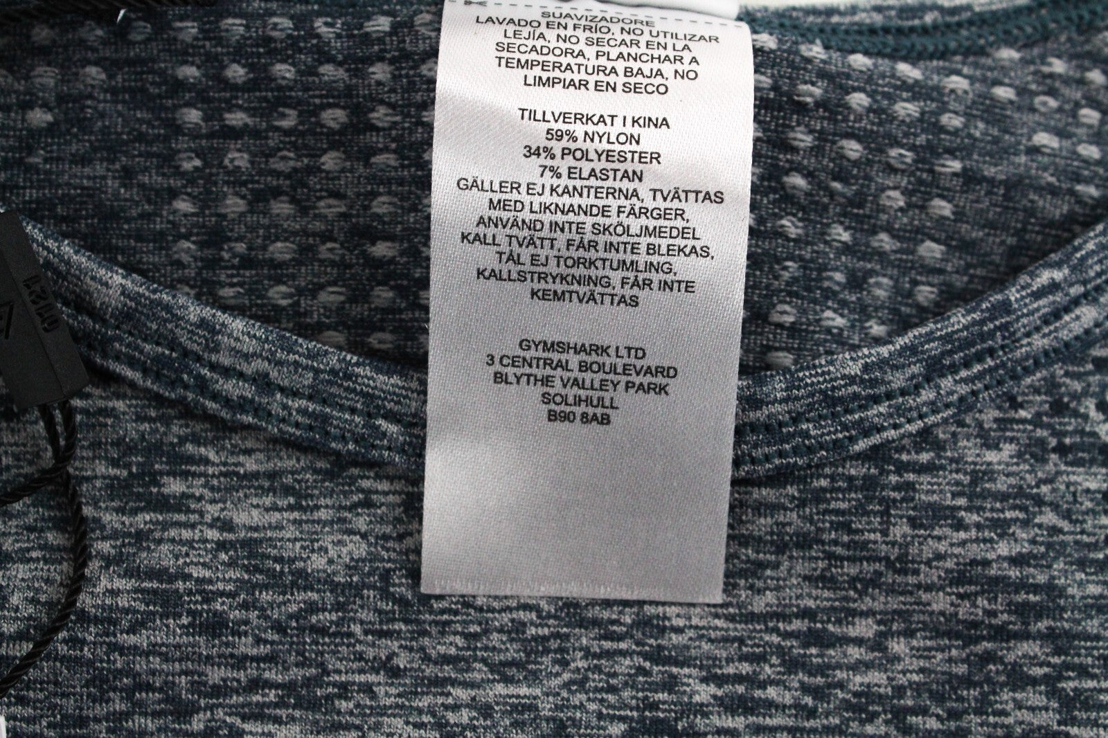 GYMSHARK Vital moteriški marškinėliai XS dydžio mėlynai pilki ilgomis rankovėmis, tamprūs sportiniai marškinėliai 