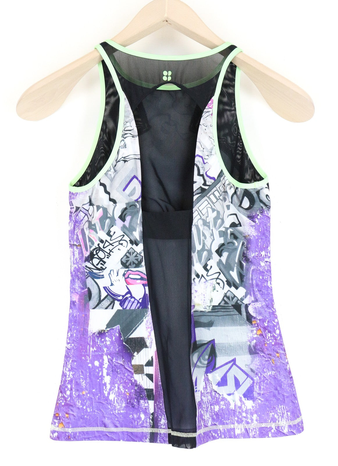 „SWEATY BETTY XS“ violetinė berankovė sportinė palaidinė su raštais 