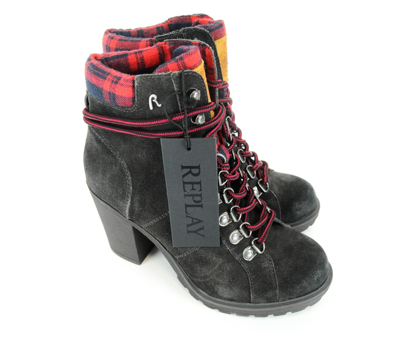 REPLAY moteriški aulinukai aukštakulniais, 36 dydžio, rudi, zomšiniai, nėriniuoti, laisvalaikio avalynė su kulnu. 