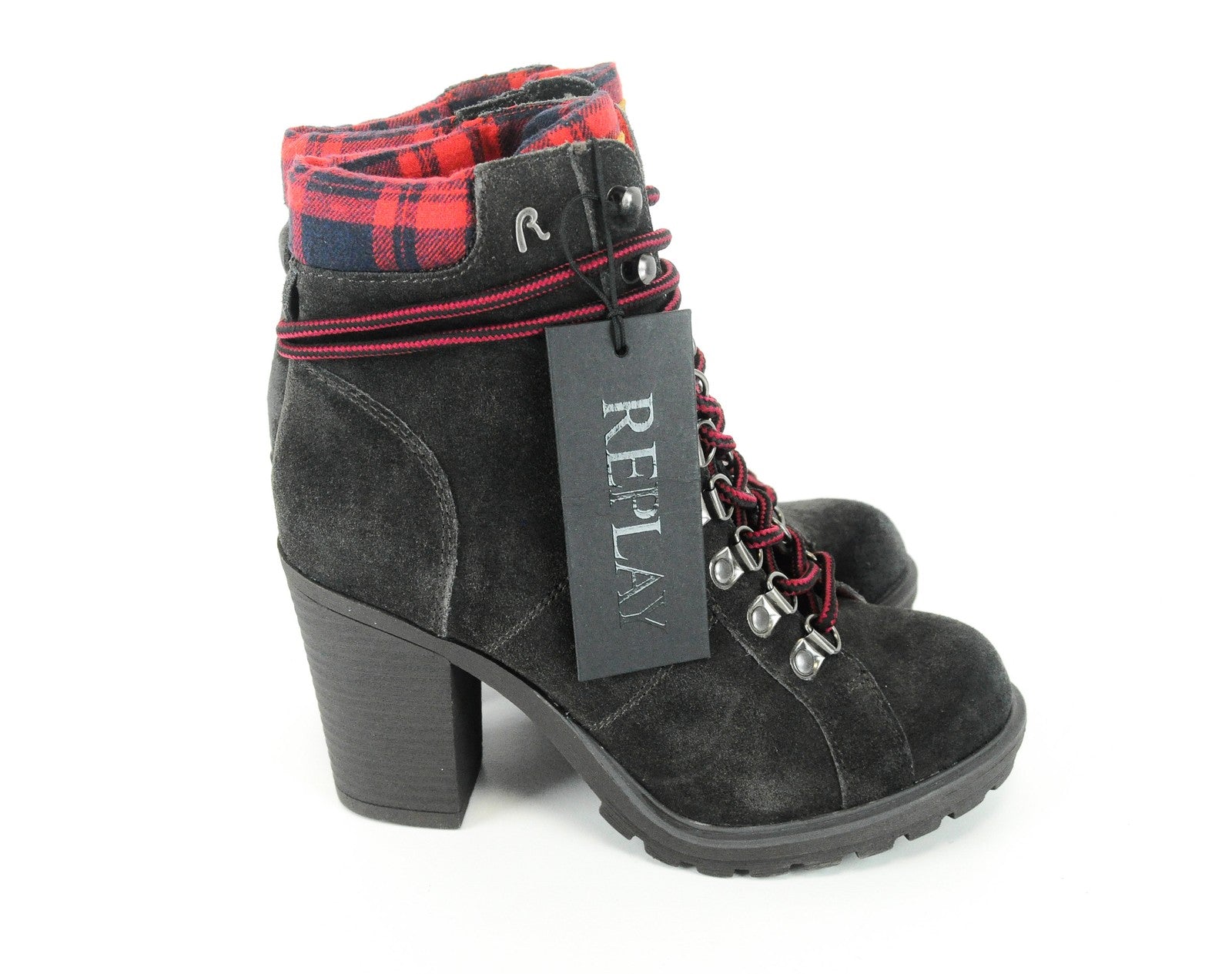 REPLAY moteriški aulinukai aukštakulniais, 36 dydžio, rudi, zomšiniai, nėriniuoti, laisvalaikio avalynė su kulnu. 