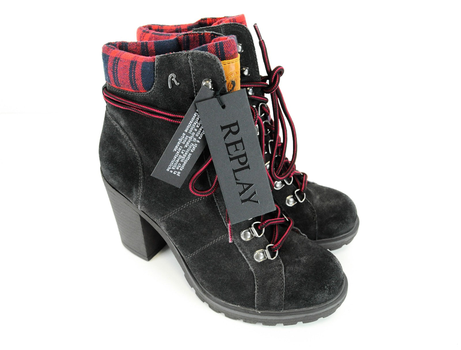 REPLAY moteriški aulinukai EU40 rudi zomšiniai nėriniuoti kulkšnies aukštakulniai laisvalaikio avalynė 