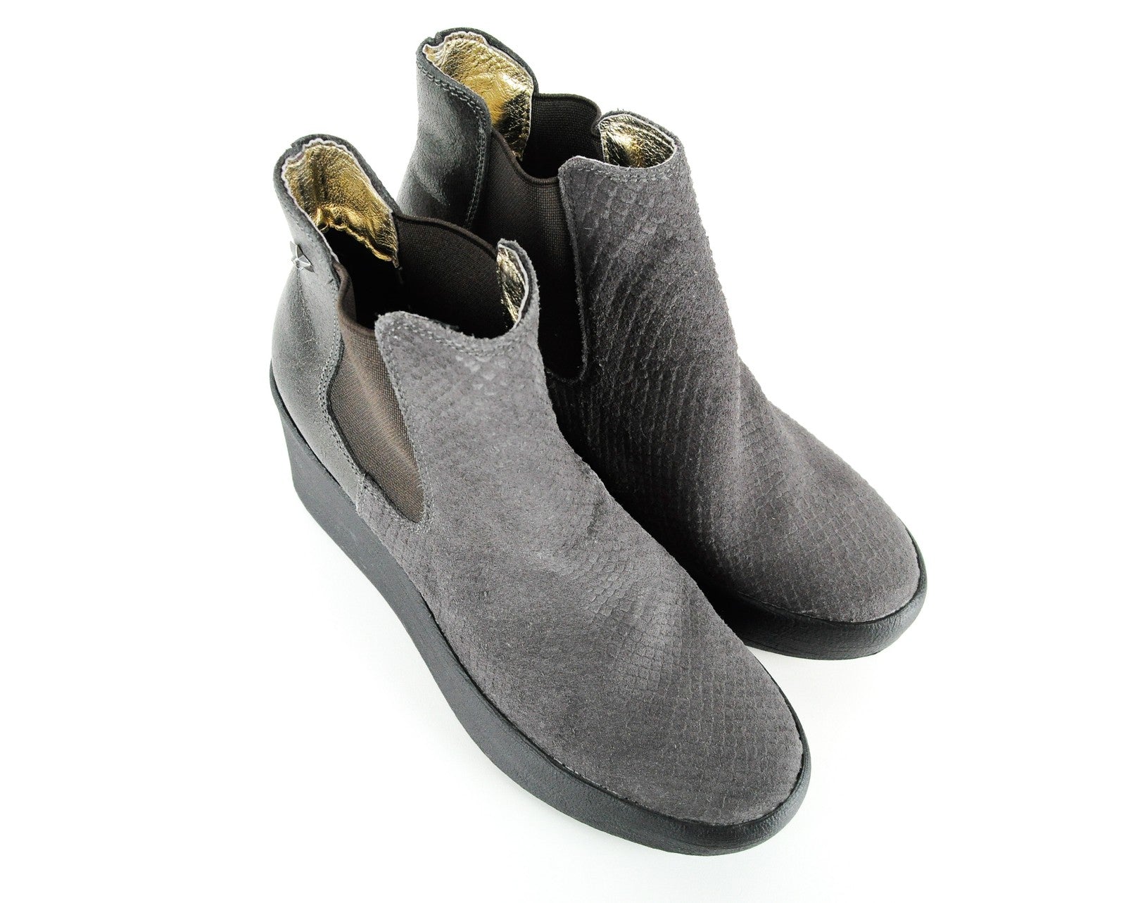 REPLAY pleištiniai moteriški pilki bateliai su dirbtiniu gyvatės raštu ir blizgančiais uždarais pirštais, EU36 