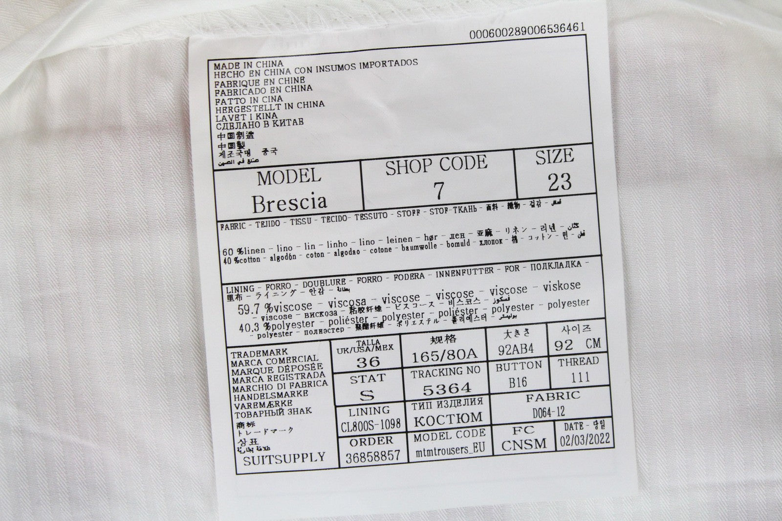 SUITSUPPLY Brescia vyriškos kelnės, UK36S, baltos ir rožinės spalvos lino mišinio siaurėjantis kirpimas, užtrauktukas 