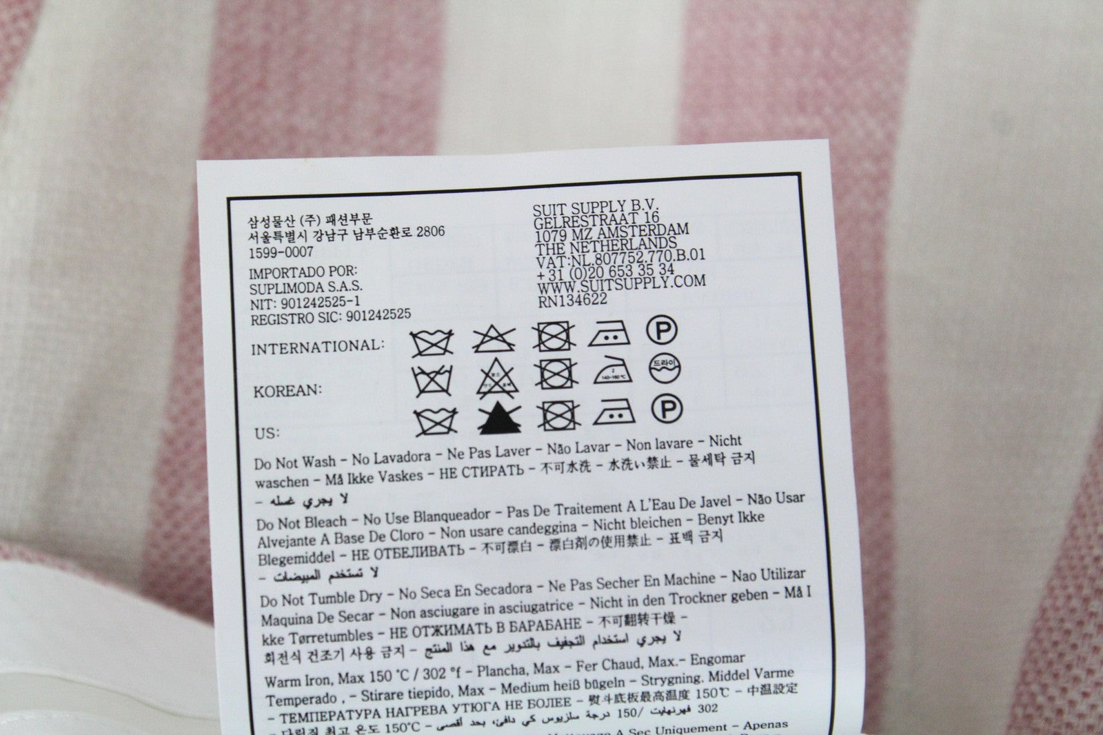 SUITSUPPLY Brescia vyriškos kelnės, UK36S, baltos ir rožinės spalvos lino mišinio siaurėjantis kirpimas, užtrauktukas 