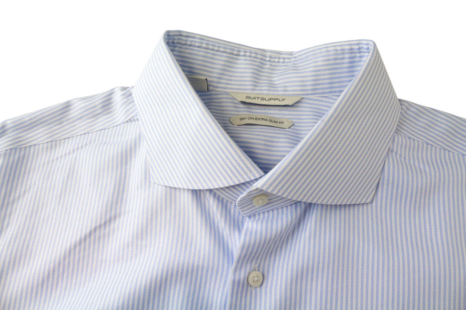 SUITSUPPLY Try On Extra Slim Fit Men Formal Shirt 45 / 17 3/4 Blue Pinstriped