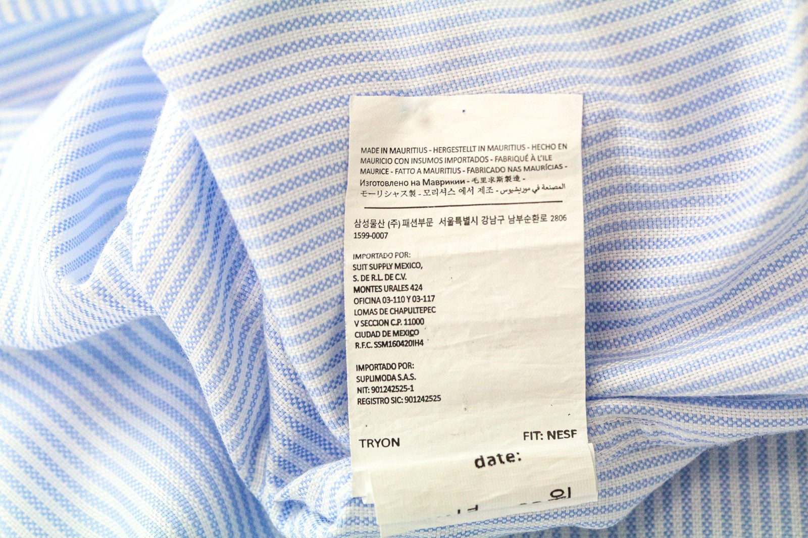 SUITSUPPLY Try On Extra Slim Fit Men Formal Shirt 45 / 17 3/4 Blue Pinstriped