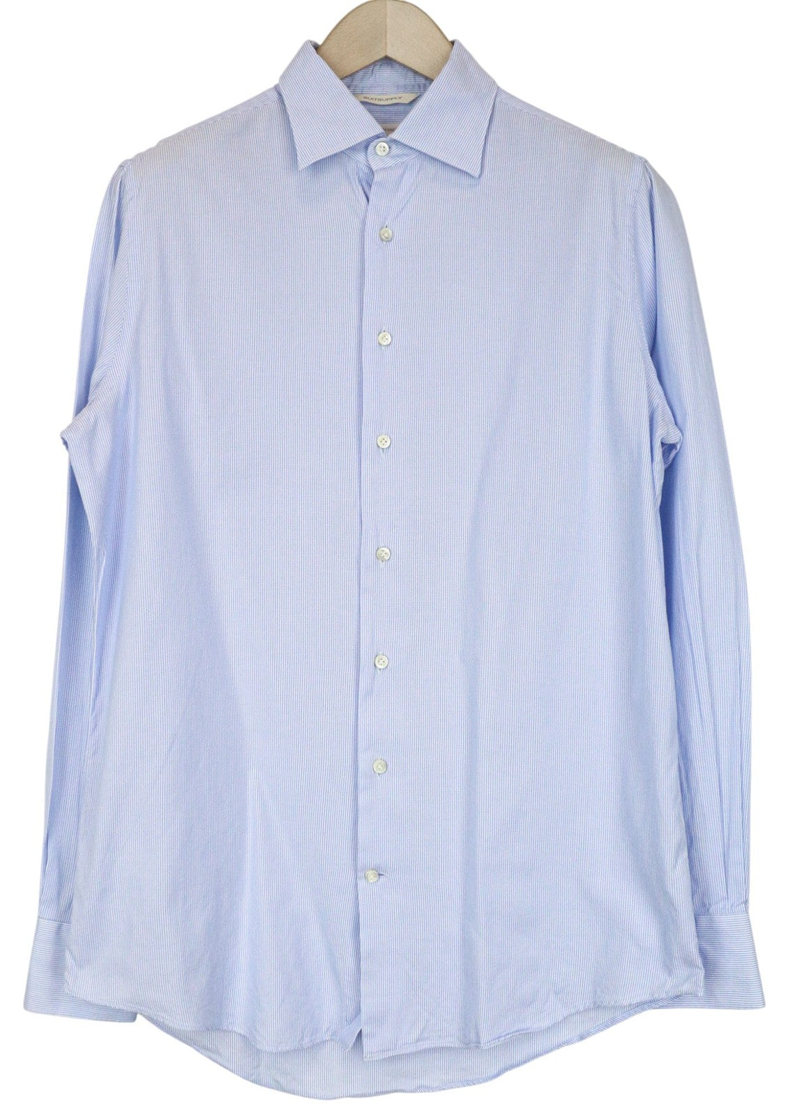 SUITSUPPLY Men Formal Shirt 39 / 15 1/2 Blue Pinstriped Cutaway Slim Custom Made