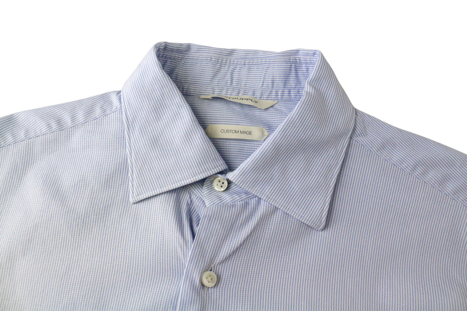 SUITSUPPLY Men Formal Shirt 39 / 15 1/2 Blue Pinstriped Cutaway Slim Custom Made