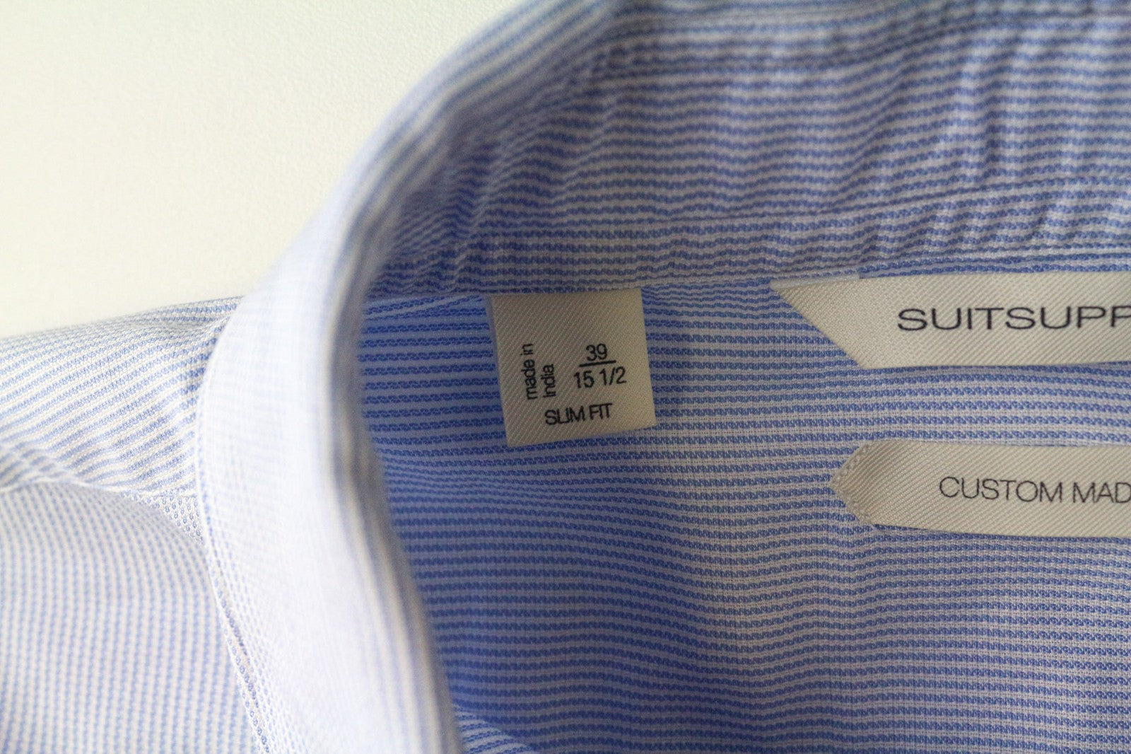 SUITSUPPLY Men Formal Shirt 39 / 15 1/2 Blue Pinstriped Cutaway Slim Custom Made