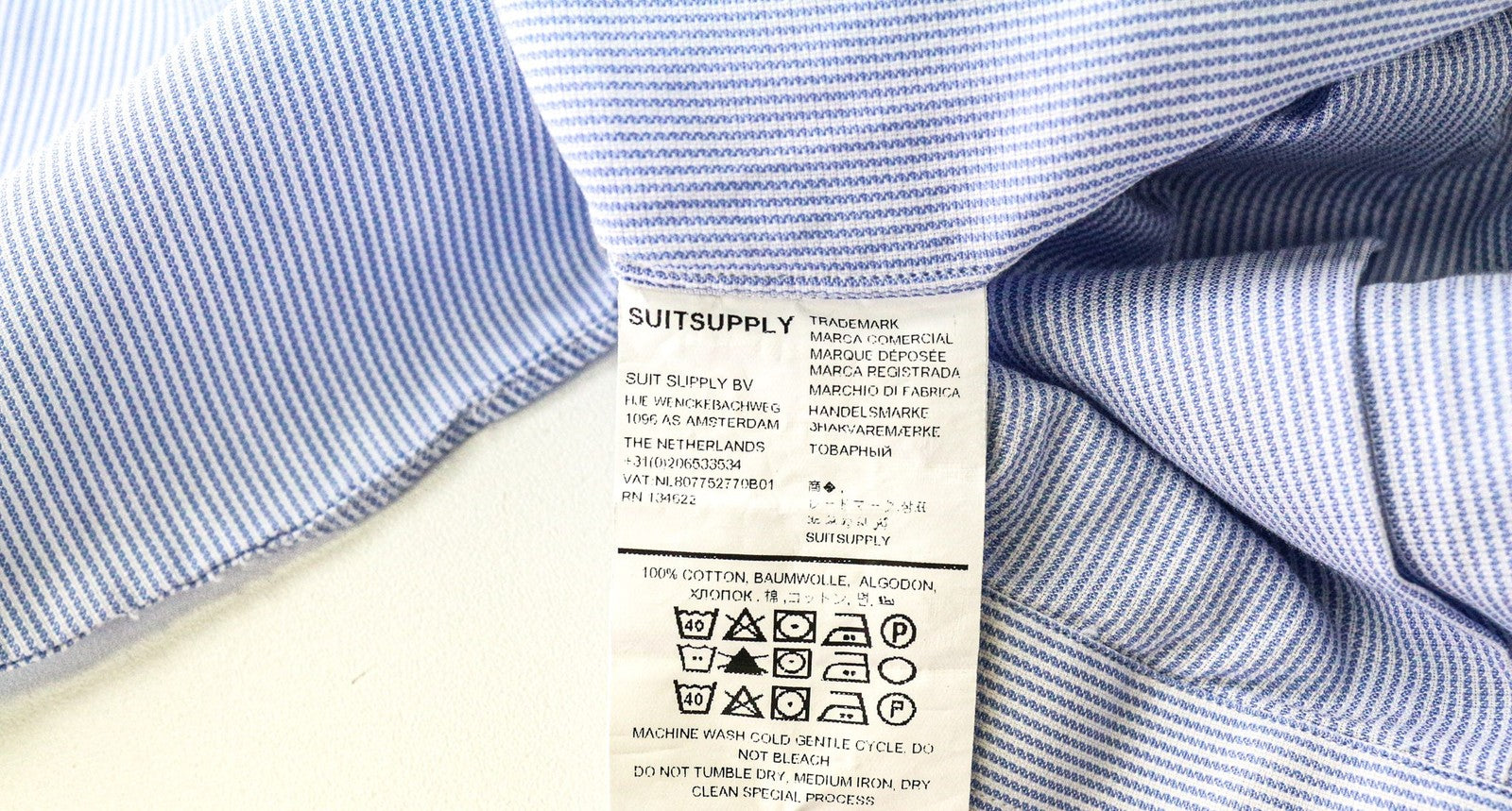 SUITSUPPLY Men Formal Shirt 39 / 15 1/2 Blue Pinstriped Cutaway Slim Custom Made