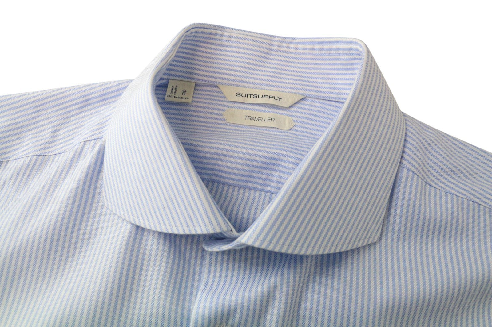 „SUITSUPPLY Traveller“ vyriški formalūs marškinėliai, 43/17, itin ploni, klasikiniai, mėlyni, medvilniniai 