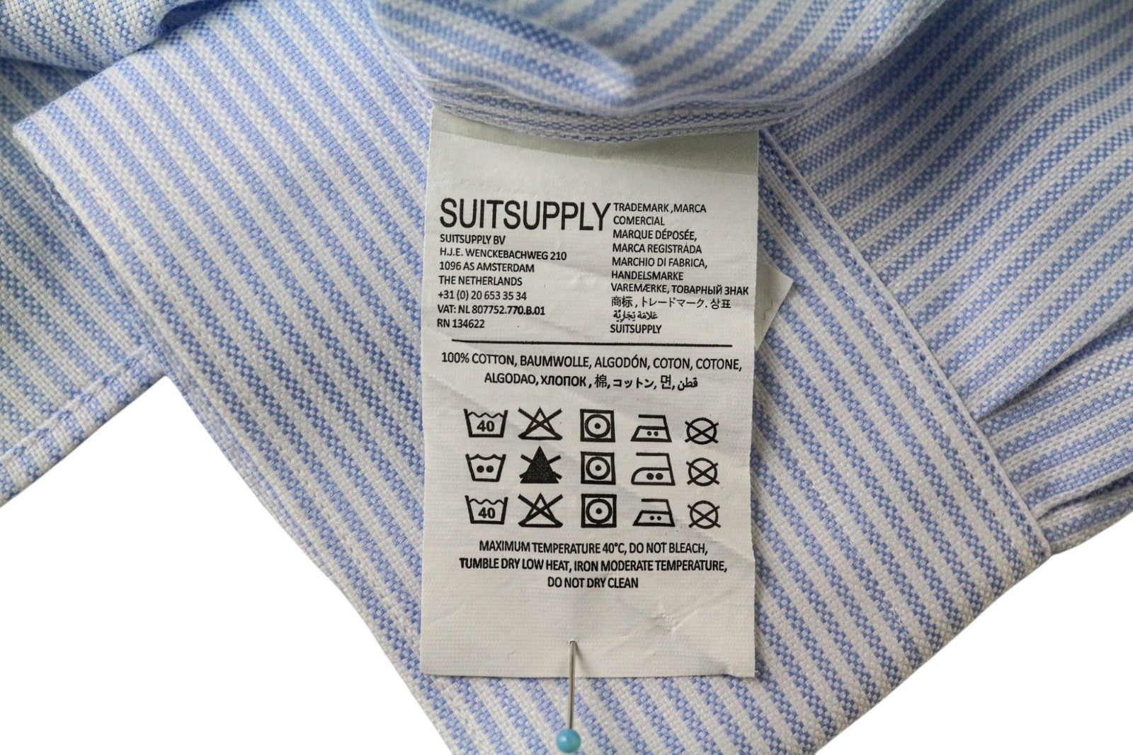 „SUITSUPPLY Traveller“ vyriški formalūs marškinėliai, 43/17, itin ploni, klasikiniai, mėlyni, medvilniniai 