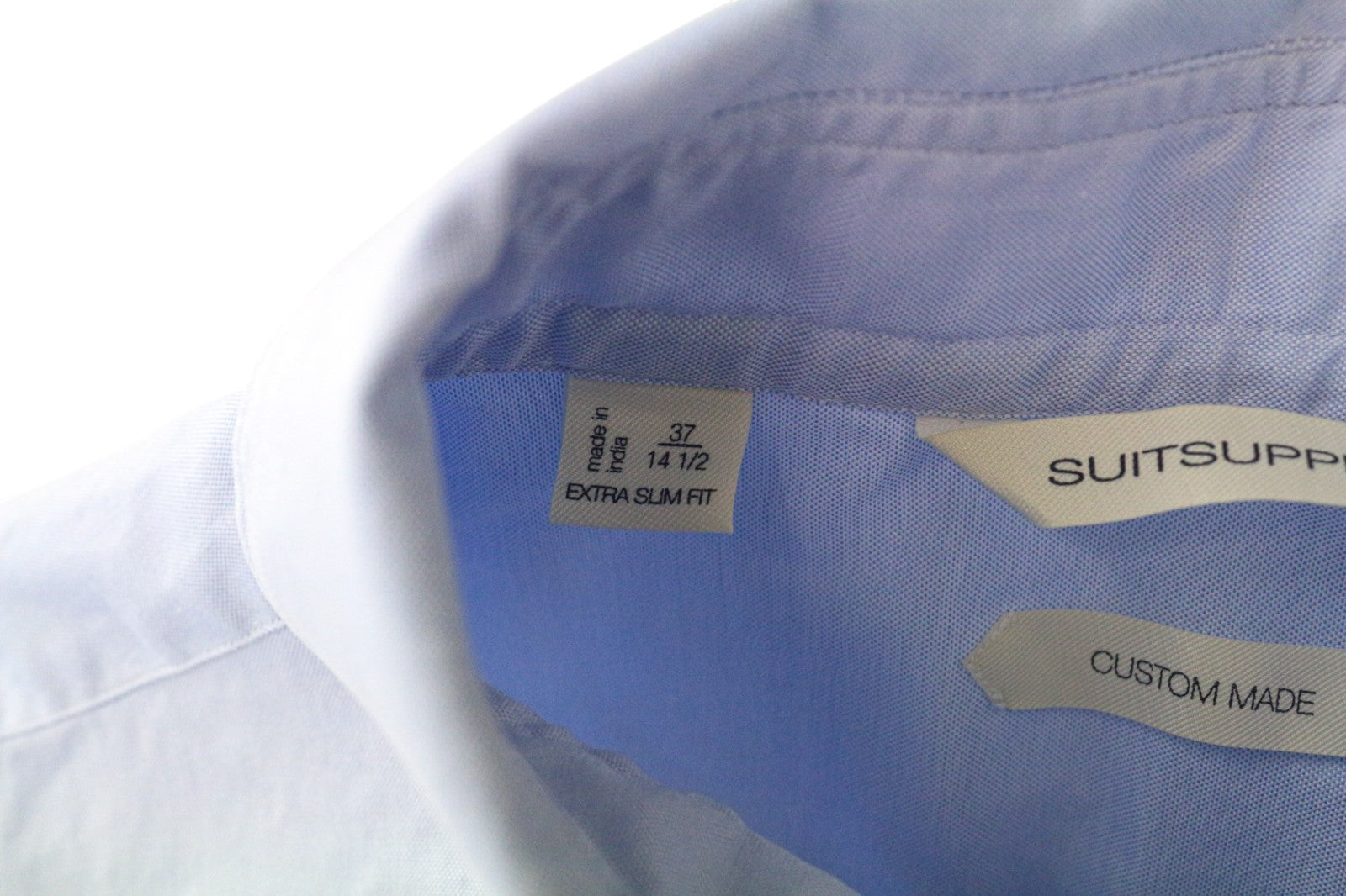 SUITSUPPLY Men's Formal Shirt 37/14.5 Extra Slim Fit Pure Wool Blue Classic