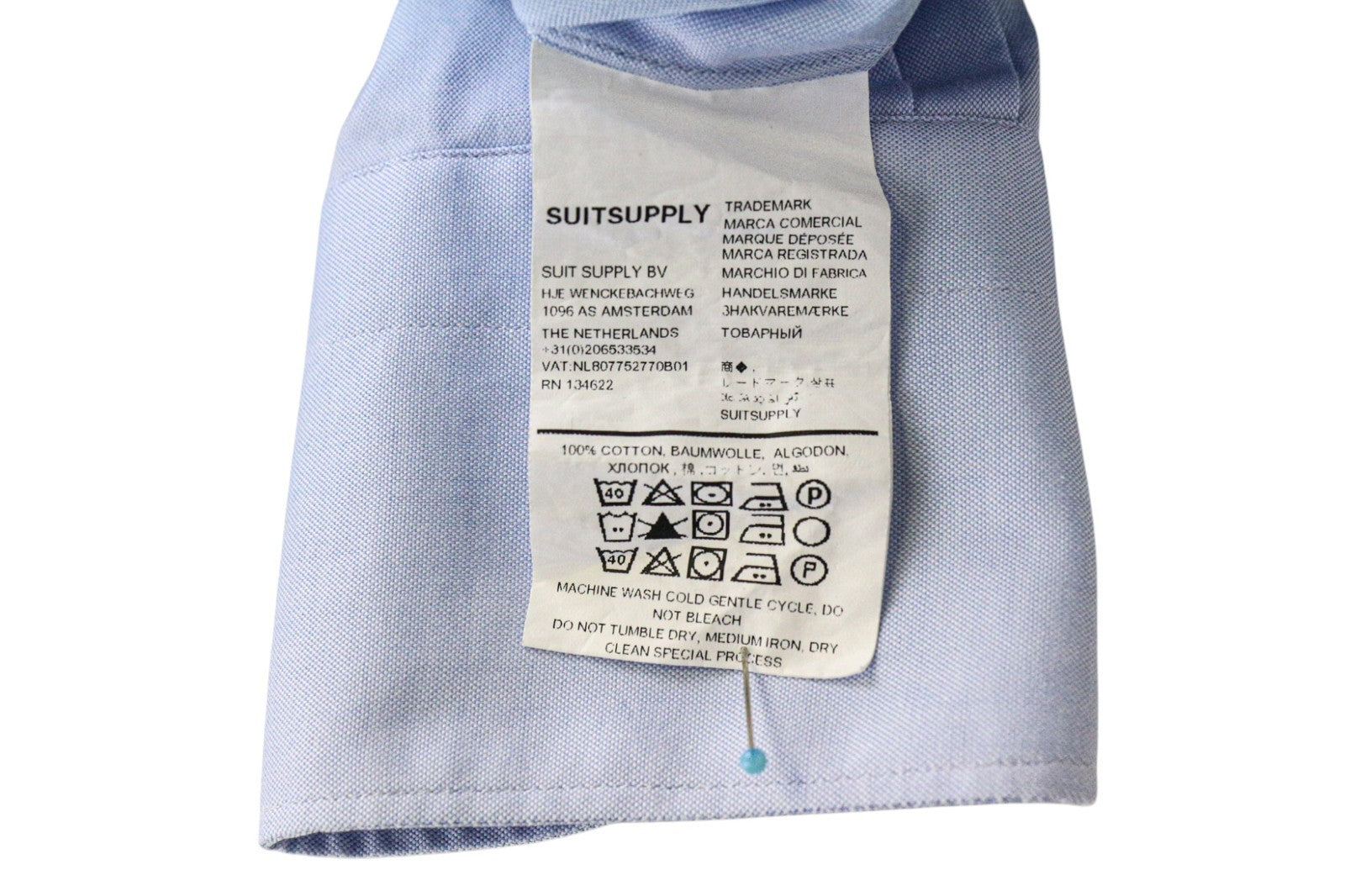 SUITSUPPLY Men's Formal Shirt 37/14.5 Extra Slim Fit Pure Wool Blue Classic