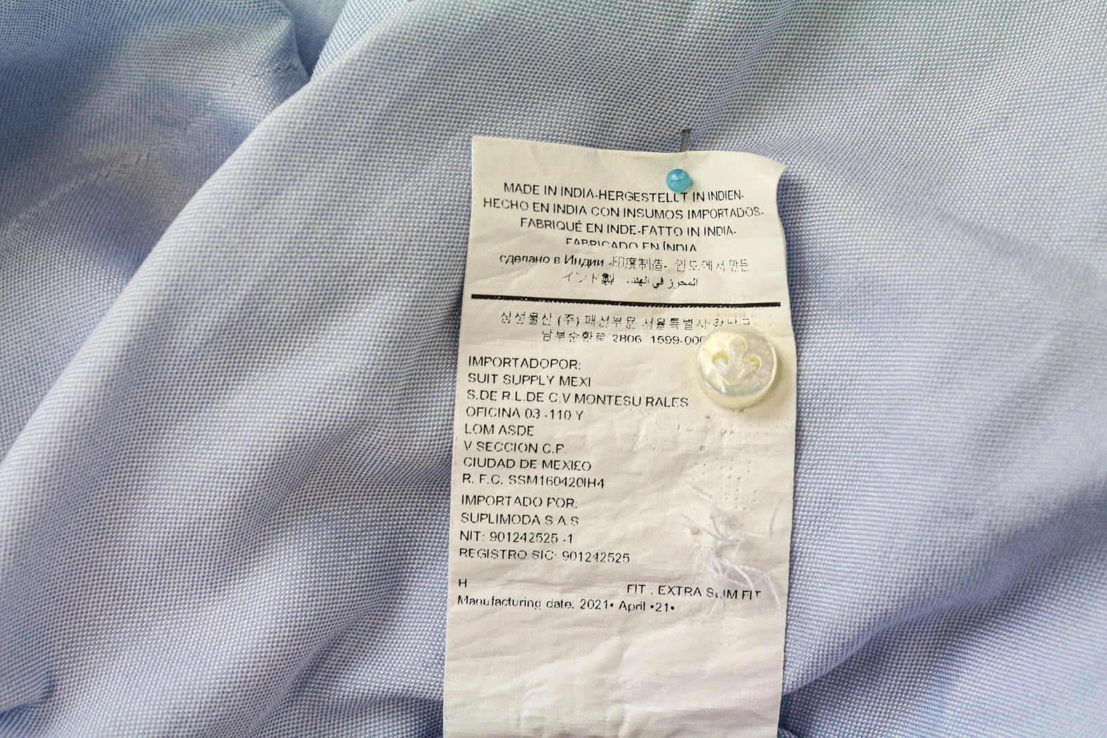 SUITSUPPLY Men's Formal Shirt 37/14.5 Extra Slim Fit Pure Wool Blue Classic