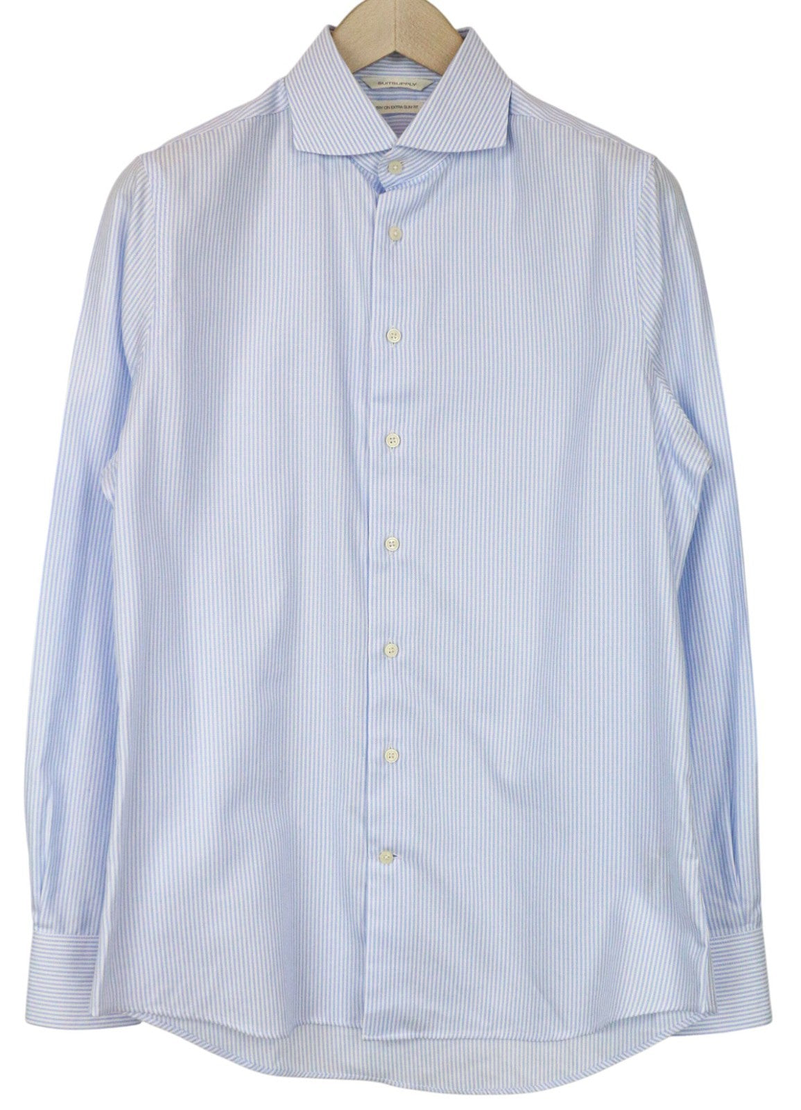 SUITSUPPLY Men's Formal Shirt 40/15.75 Extra Slim Blue Cotton Striped